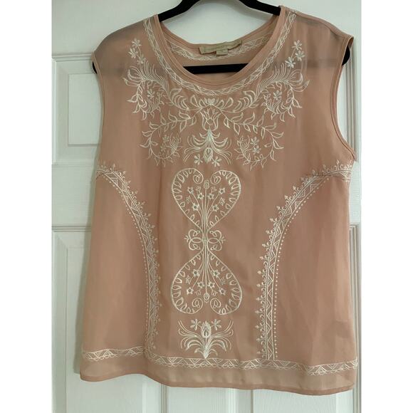 Champagne & Strawberry sleeveless peach and white embroidered top medium - Picture 2 of 8